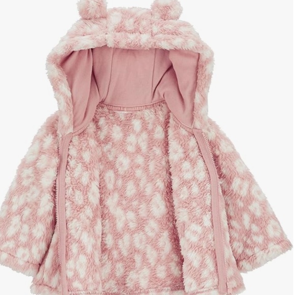 Carter’s Faux Sherpa Leopard Print Hooded Cardigan in Pink Combo Sz 24 mos EUC - Picture 3 of 9